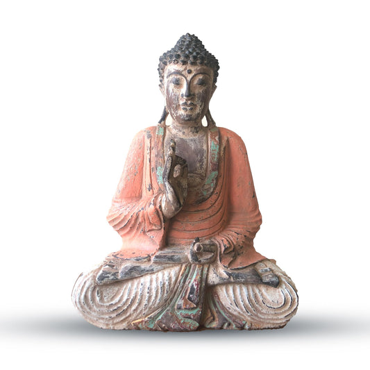 Buddha-Statue 'Lehrender Buddha' in Antik-Orange - 40 cm Handarbeit aus Suar-Holz