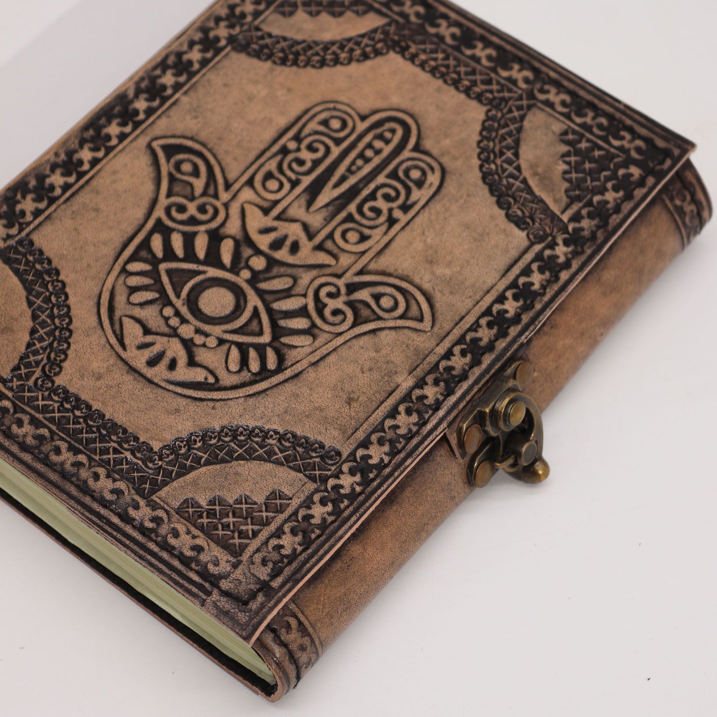 Lederjournal 'Hamsa' – Mystisches Auge in Antikgrau | 200 Seiten