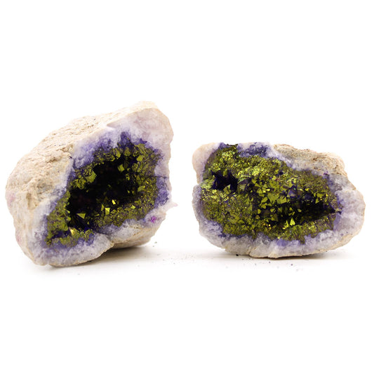 Natürliche Calcit-Geode in Lila & Gold - 8,5 cm Einzelstück