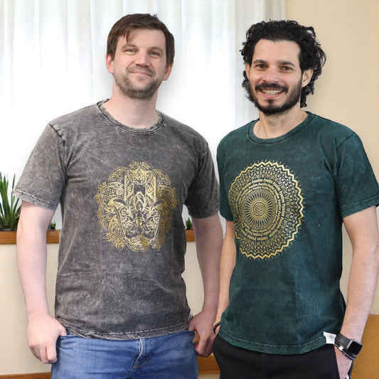 Hamsa T-Shirt in Dunkelgrau - Steinwäsche Vintage-Look