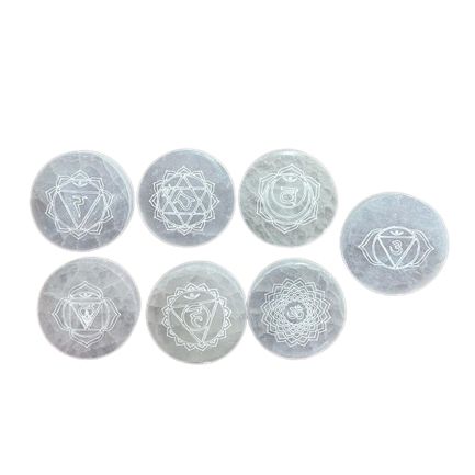 Selenit Chakra-Set: 7 handgeschnitzte Ladeplatten für Energie & Harmonie