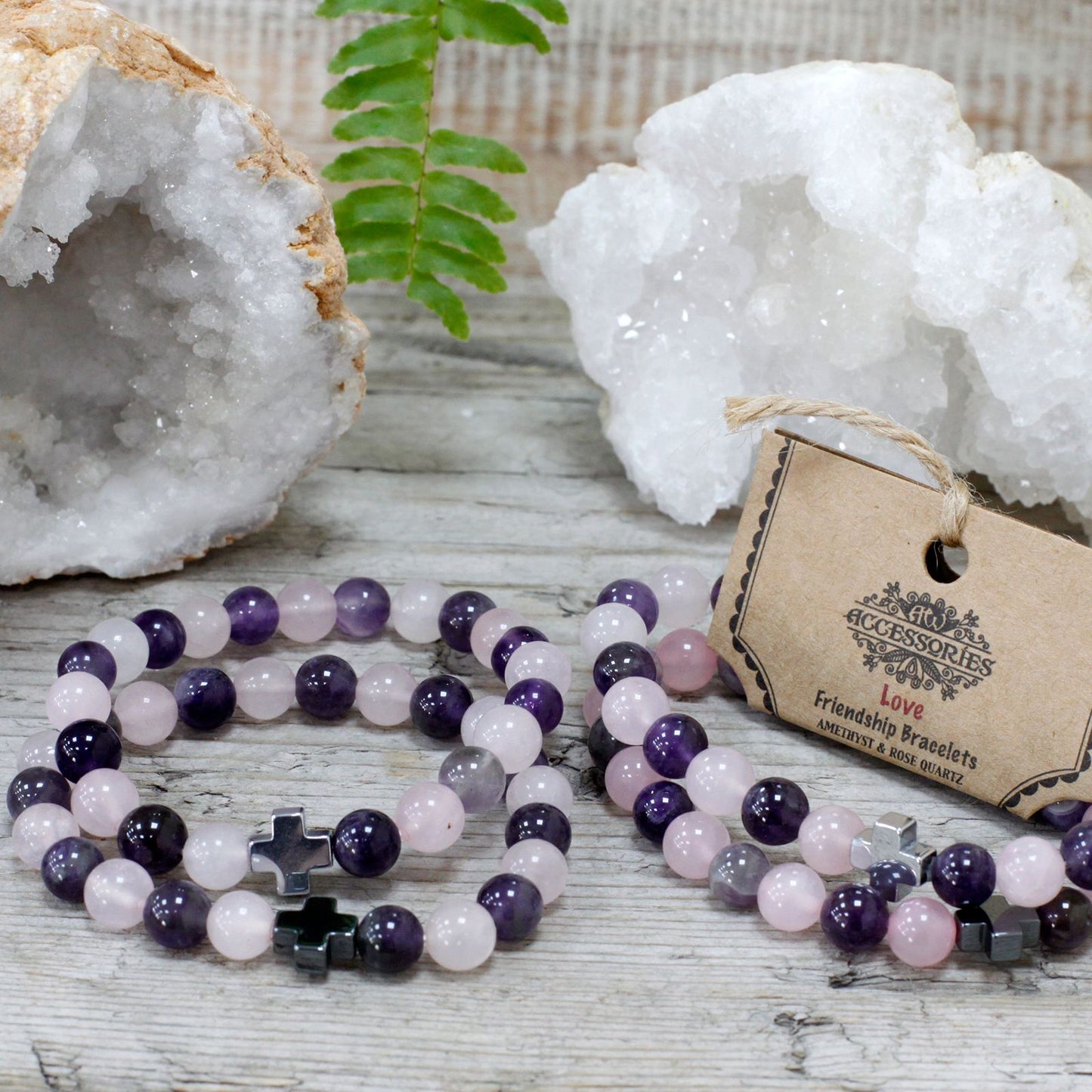 Freundschaftsarmband-Set Amethyst & Rosenquarz – Symbol für Verbundenheit