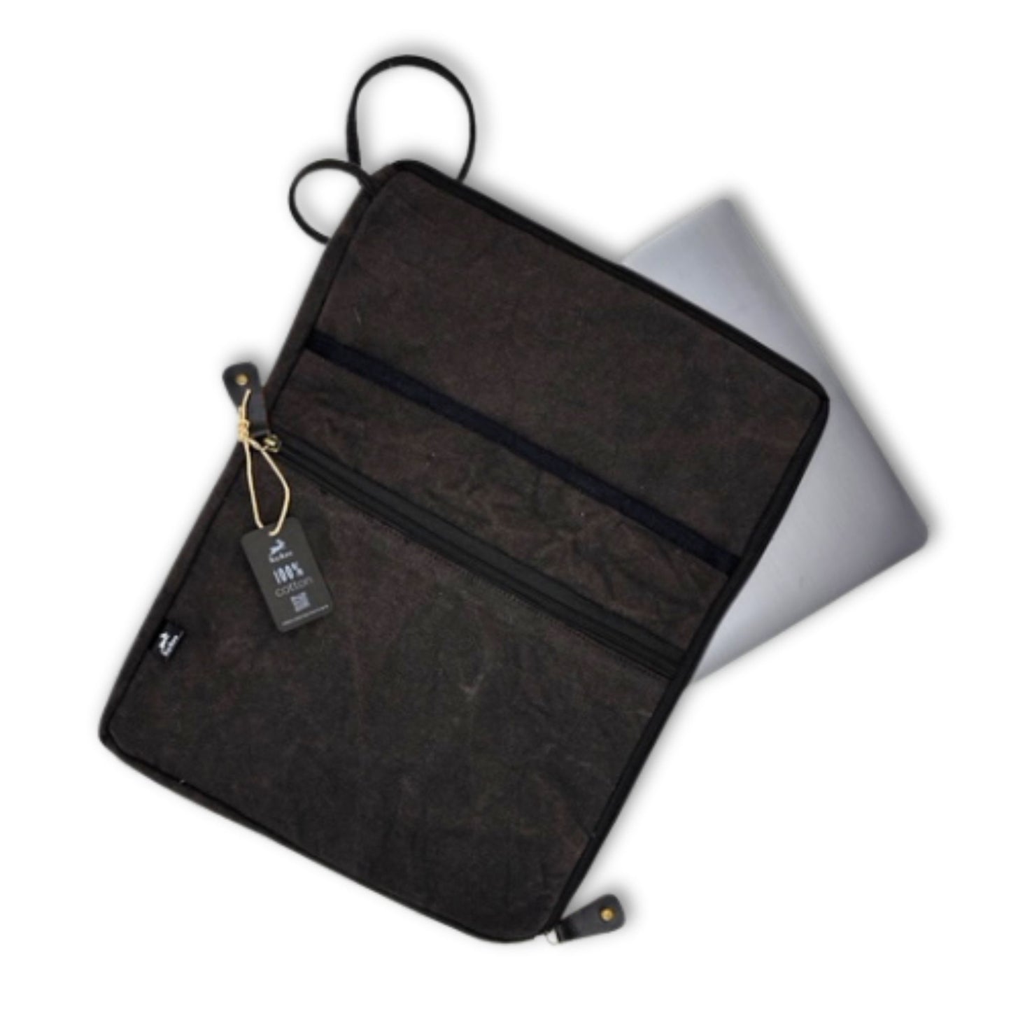 Laptop-Tasche aus Jute und Baumwolle, naturgewaschen Anthrazit (30 x 40 cm)