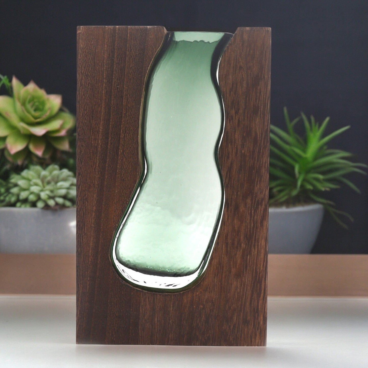 Glas-Terrarium mit Edelholz-Sockel – Elegante Vase für Pflanzen und Deko (23 cm)