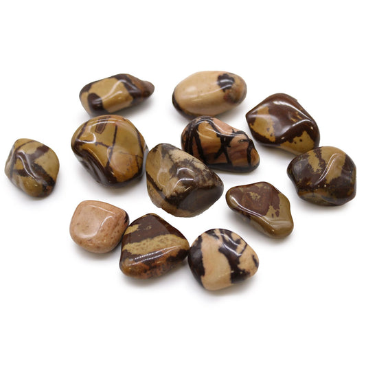 Set mit 12 Jaspis-Nguni Trommelsteinen aus Afrika