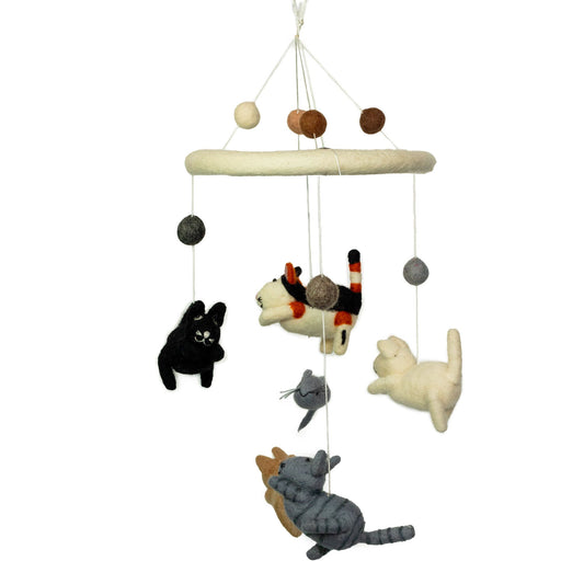 Handgefertigtes Filz-Mobile 'Katze und Maus' – Dekoration fürs Kinderzimmer