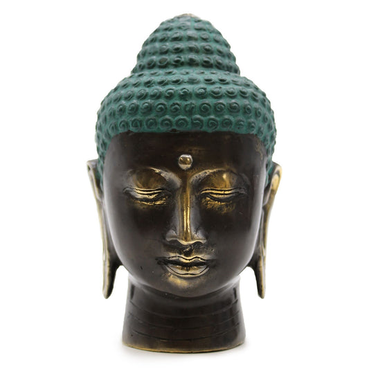 Großer Buddha-Kopf aus Messing - Antik-Patina Skulptur
