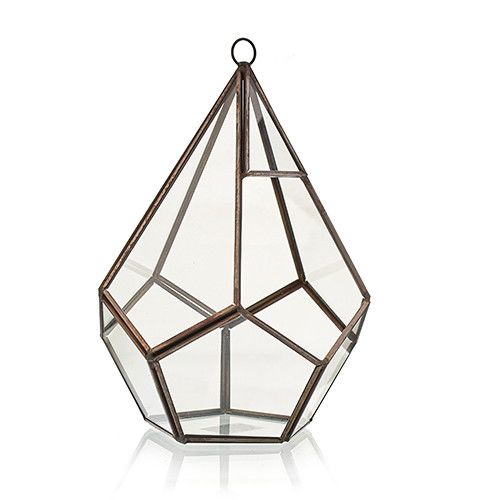 Geometrisches Glas-Terrarium in Pyramidenform mit Messingdetails