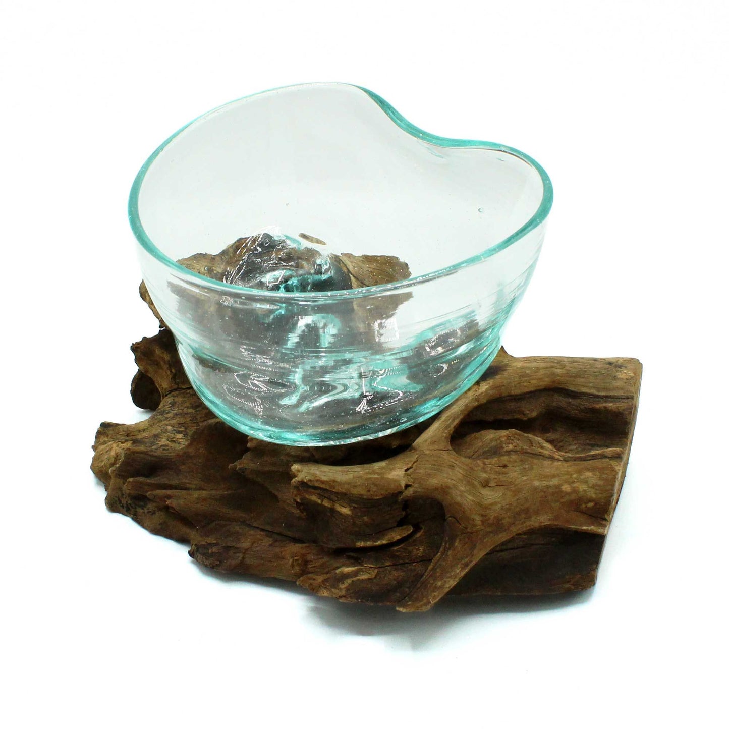 Handgeformte Glas-Holz-Schale - Einzigartiges Unikat aus recyceltem Glas & Gamalholz