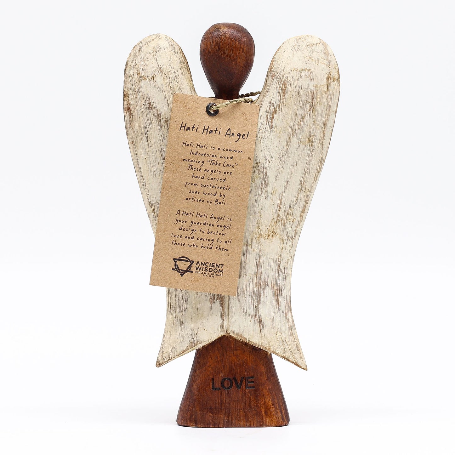 Hati-Hati Engel der Liebe – Handgeschnitzte Holzfigur aus Suarholz, 20 cm