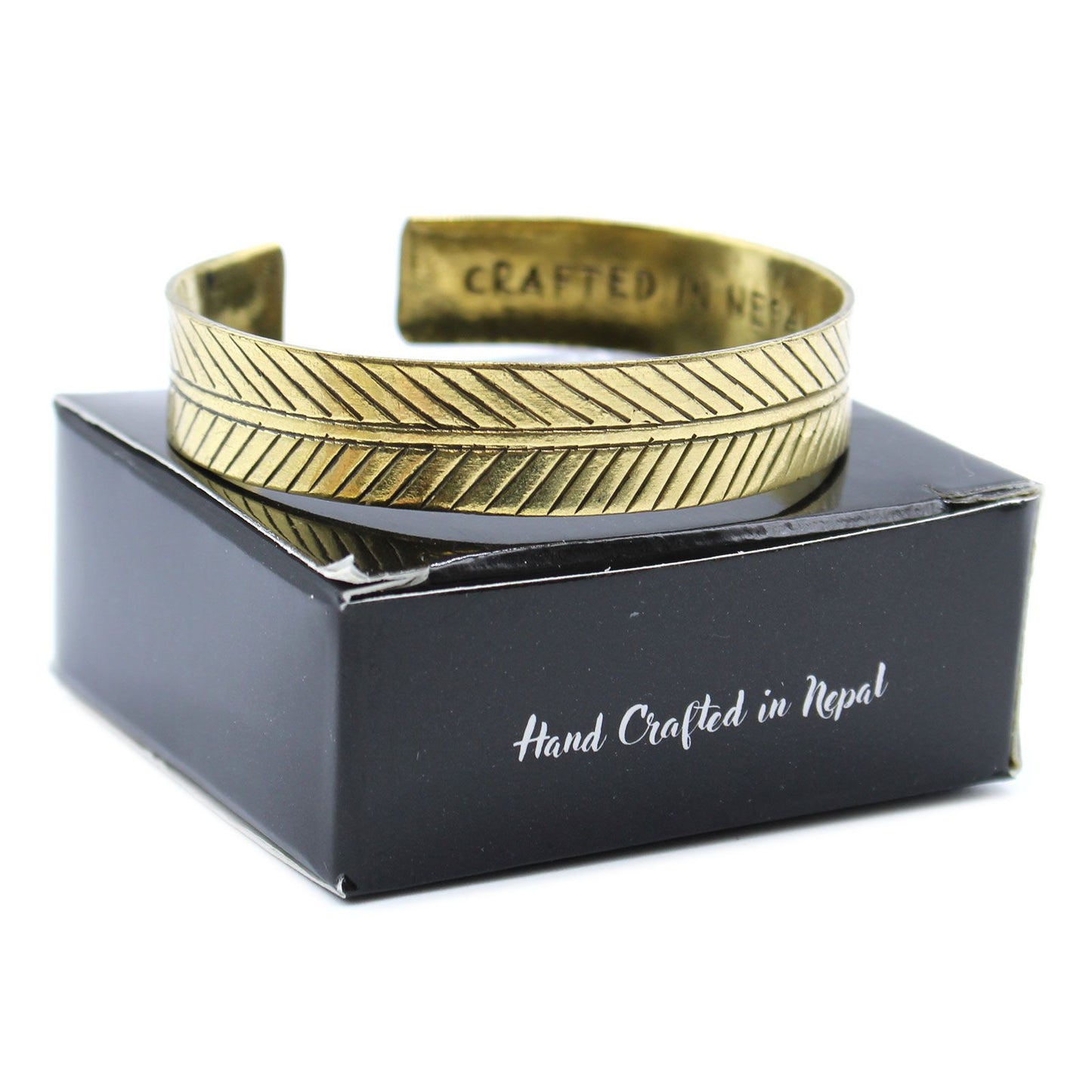 Massivmessing Armband mit Tribal Blattgravur – Tibetisches Unikat