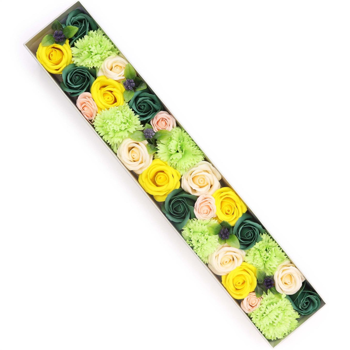Geschenkbox 'Frühlingserwachen' mit Seifenblumen – Extra Lang in Gelb & Grün