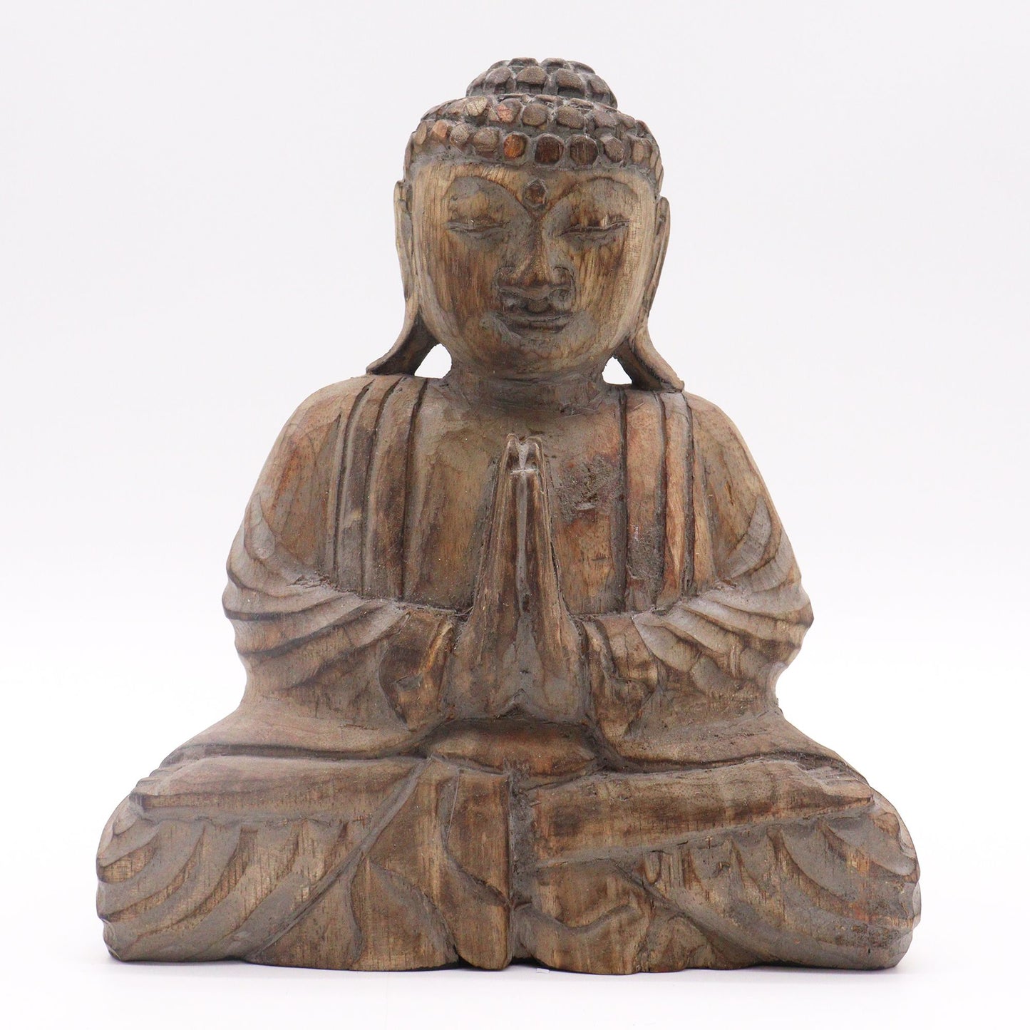 Feng Shui Set Buddha & Hamsa in Grau – Handgeschnitztes Holz-Dekor