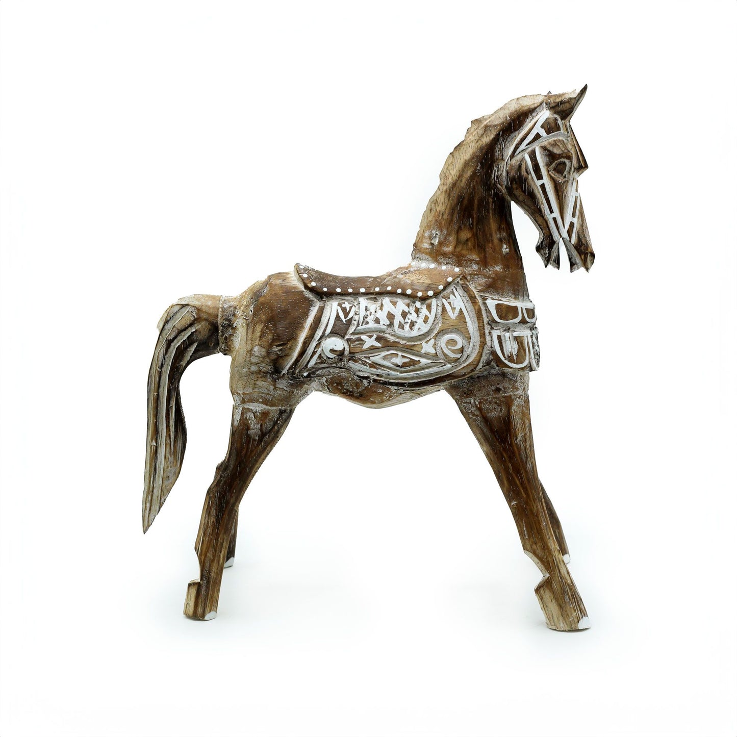 Handgeschnitztes Holzpferd 25 cm - Antike Holzfigur aus Albasia-Holz