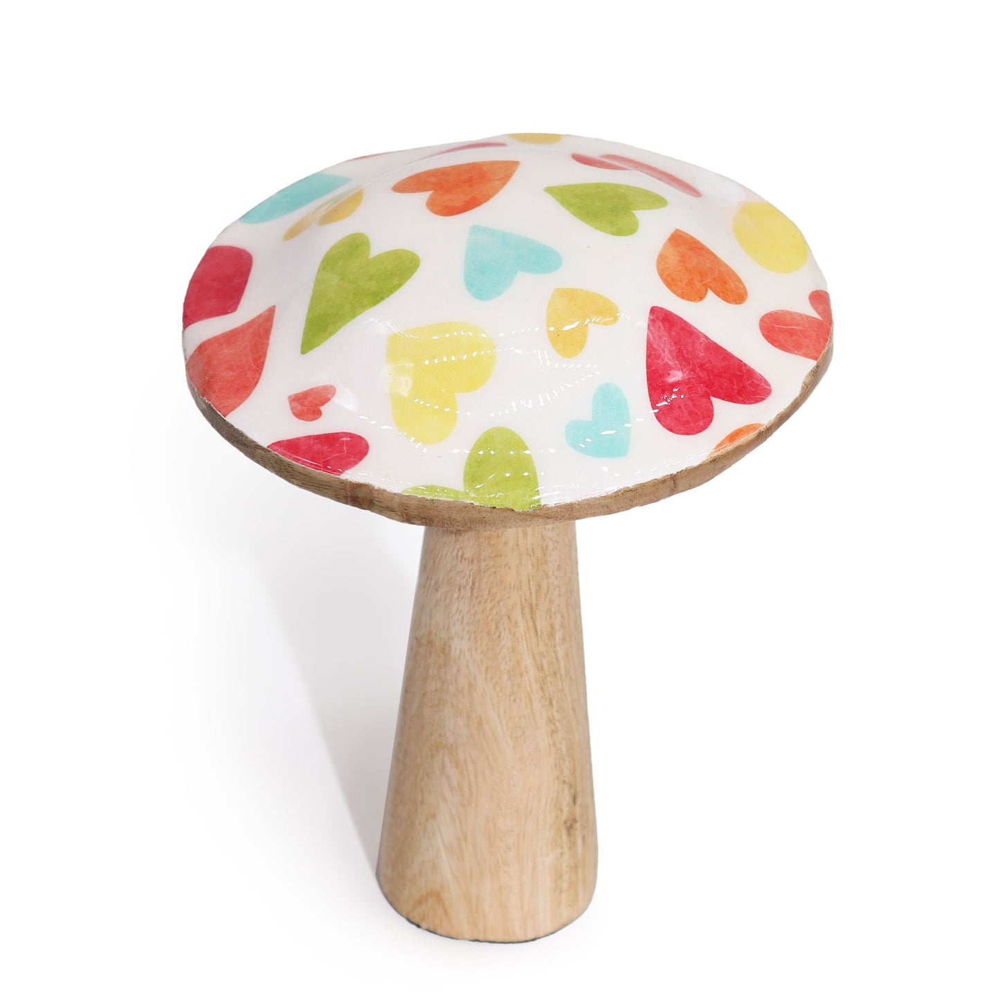Holzpilz-Dekoration 'Pastellherzen' – 15 cm, handbemalt