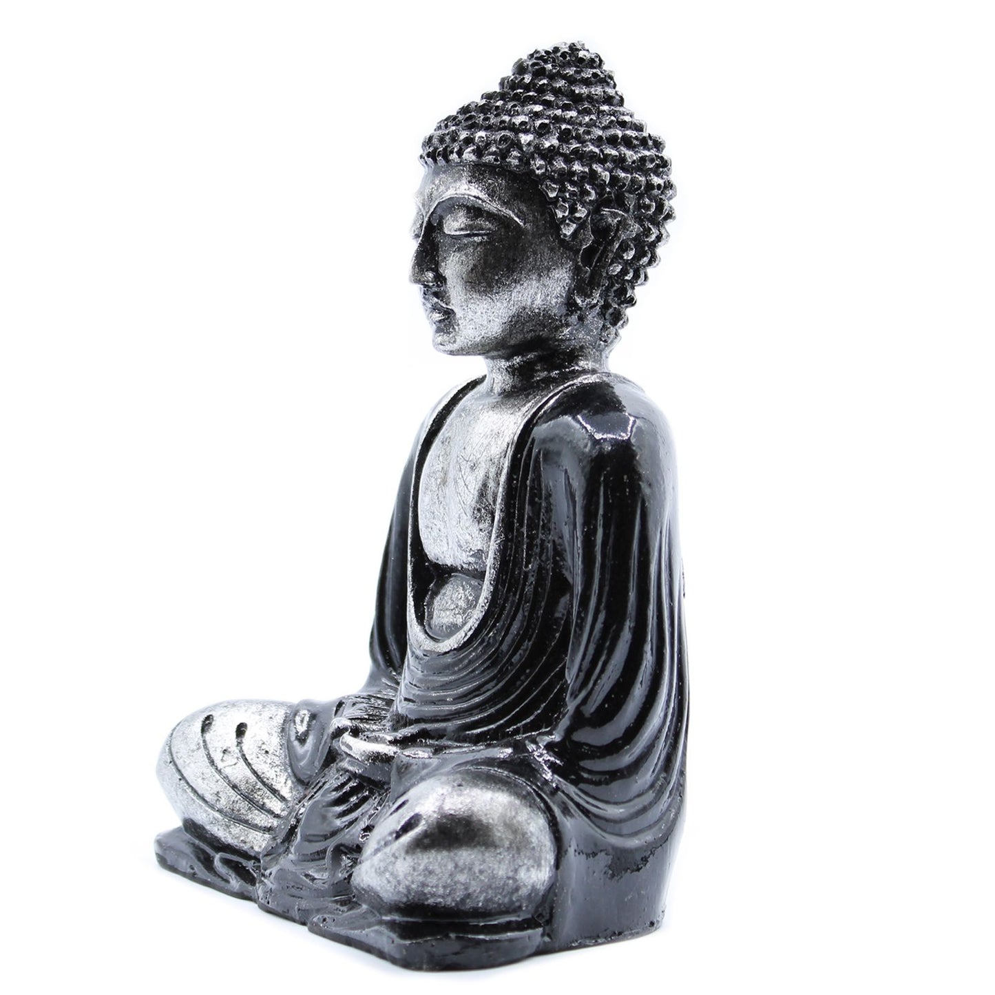 Meditationsfigur Buddha in Schwarz-Grau – Handbemaltes Unikat aus Bali