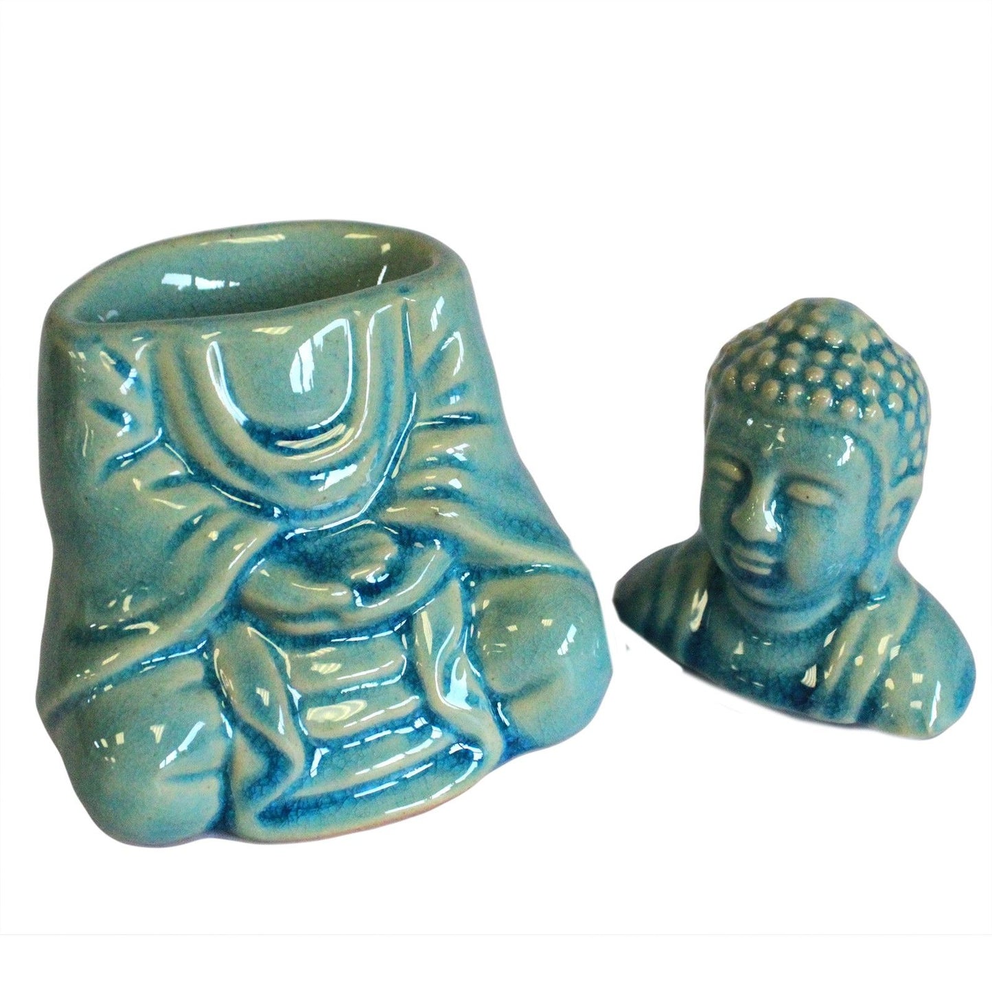 Keramik-Duftlampe 'Meditierender Buddha' in Blau – für Wohlfühlmomente