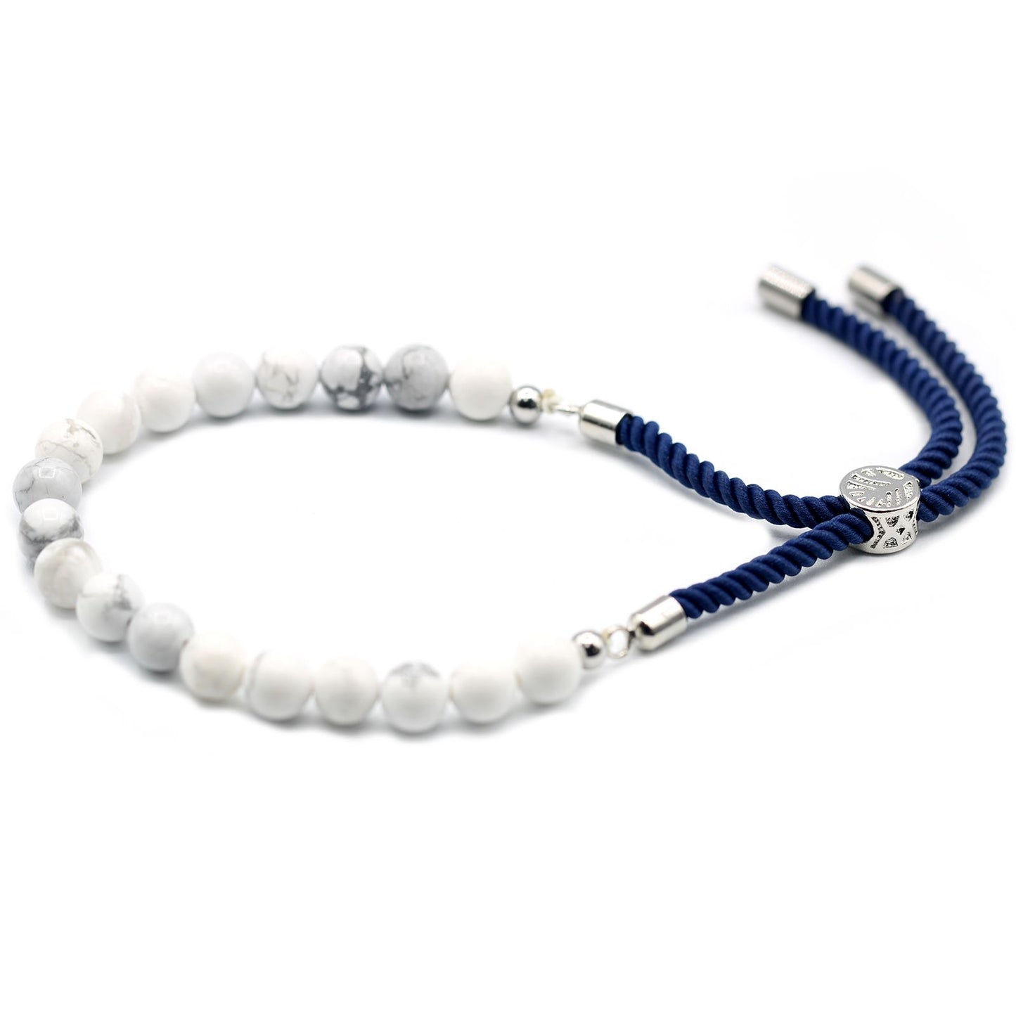 Edelstein-Armband mit weißem Howlit – Marineblau & 925er Silber