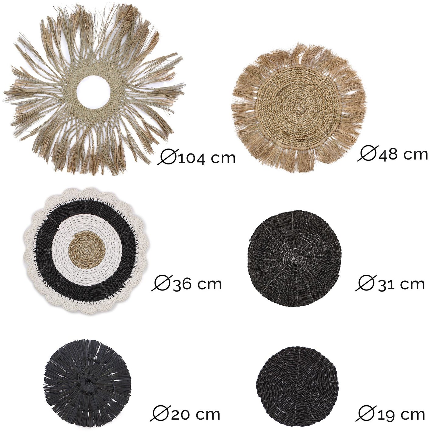 Set mit 6 Seegras-Wandbildern in Grau – Natürliche Wanddekoration