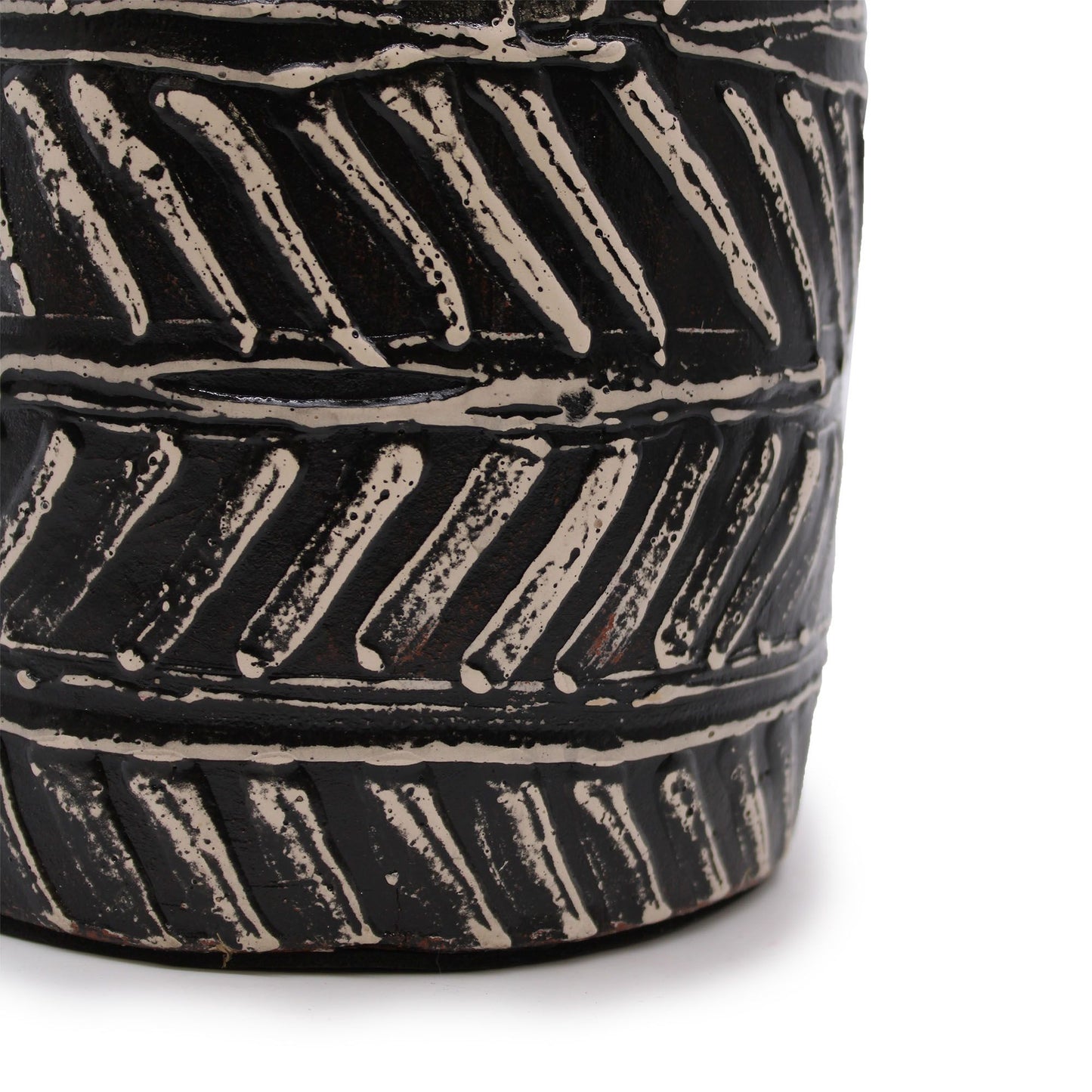 Keramikvase in Taper-Form - Handbemaltes Kunstwerk aus Lombok in Schokolade