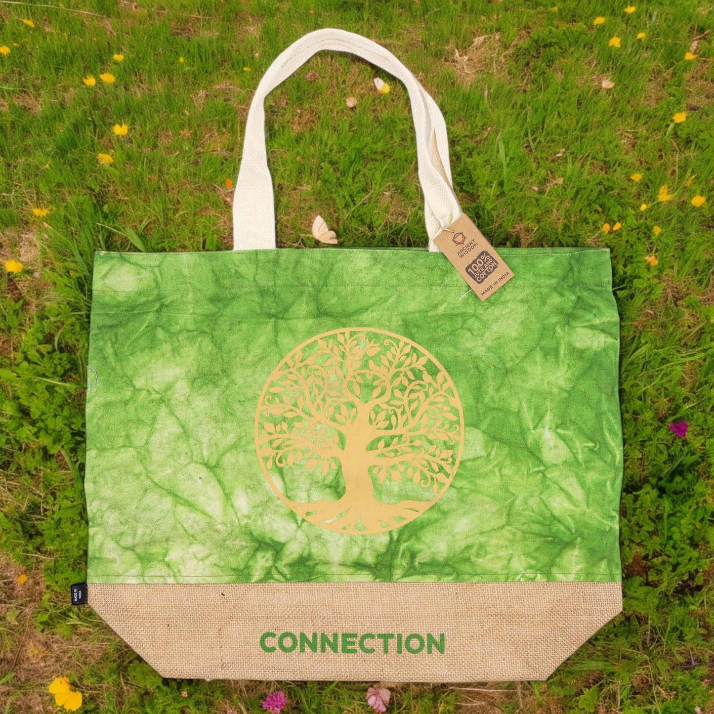 Naturstofftasche Lebensbaum Verbindung - Grün Stonewash