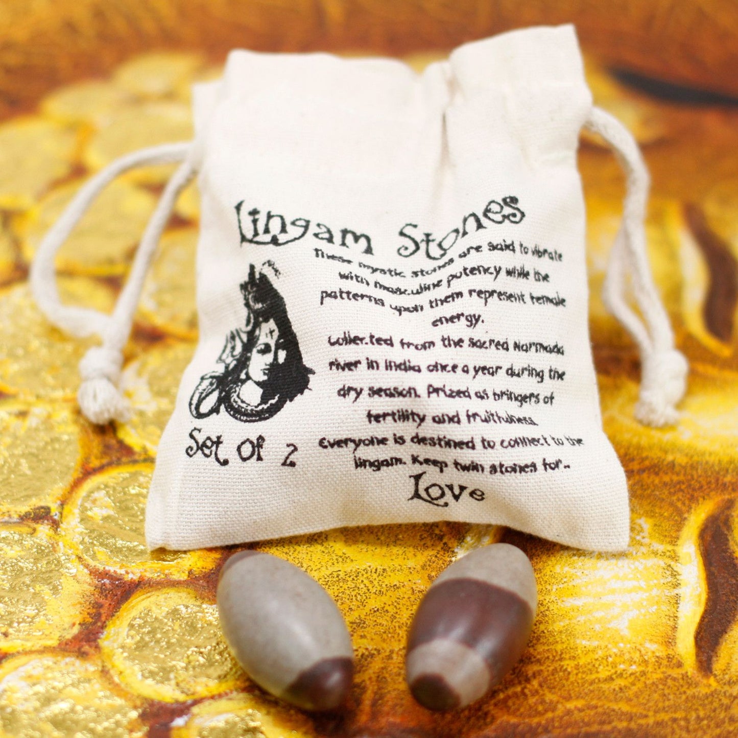 Heiliger Narmada-Lingam Stein Set (2 Stück, je ca. 5 cm) – Natürlicher Shiva Lingam