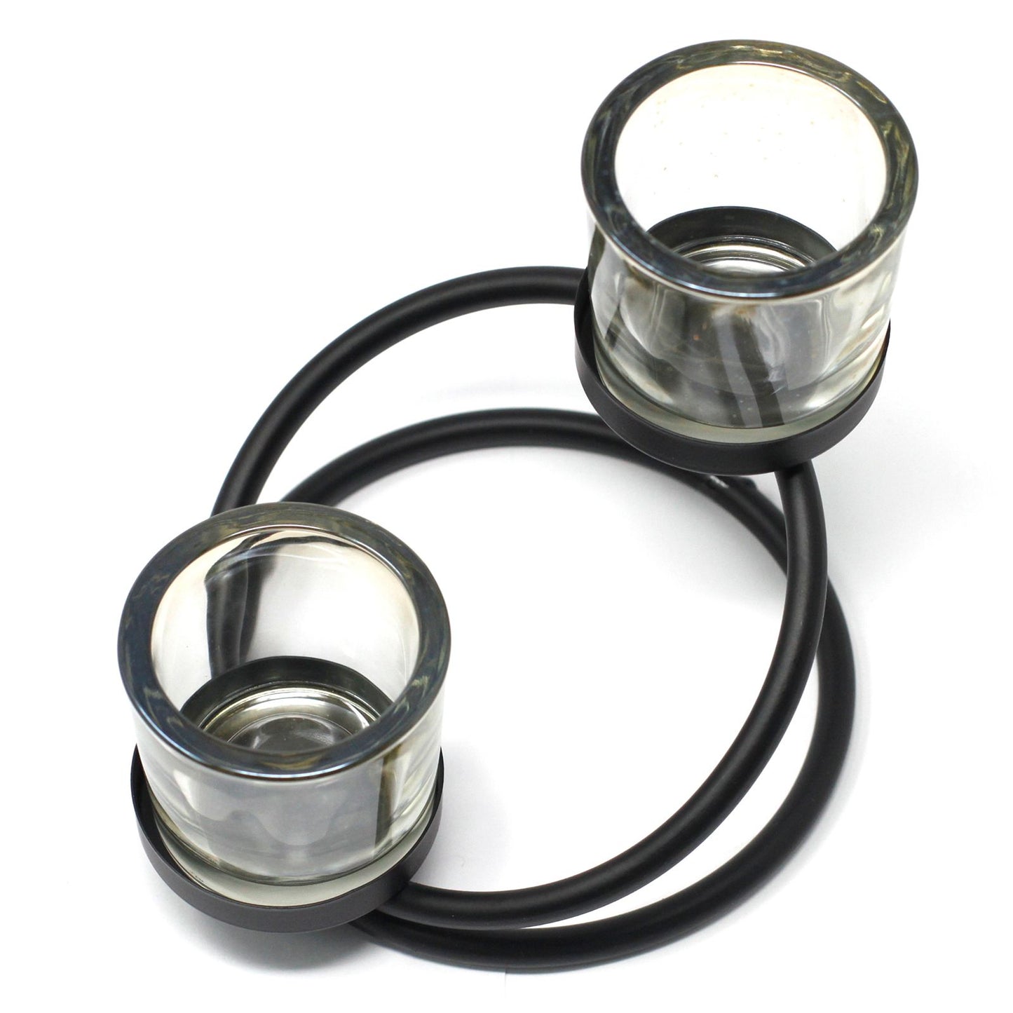 Doppelstufen Kerzenhalter aus Eisen und Glas – Set mit 2 Schalen