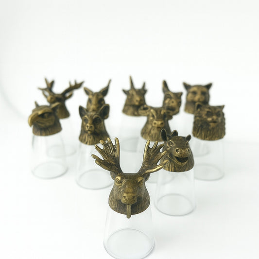 Set mit 12 mystischen Waldtier-Shotgläsern in Antik-Bronze
