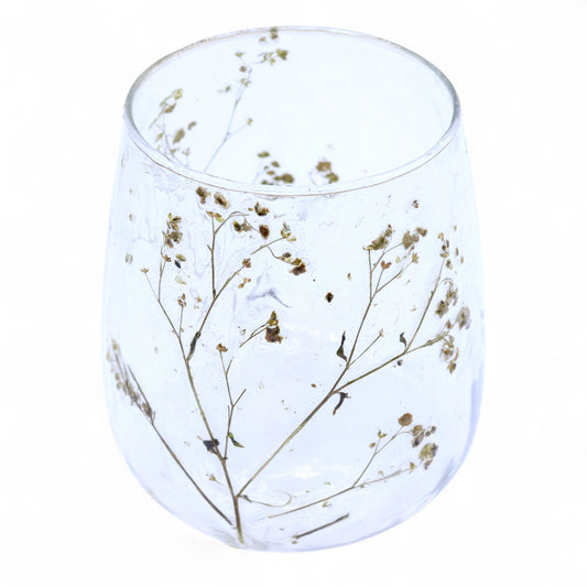 Glasobjekt mit echten Blüten – Vase & Kerzenhalter aus recyceltem Glas