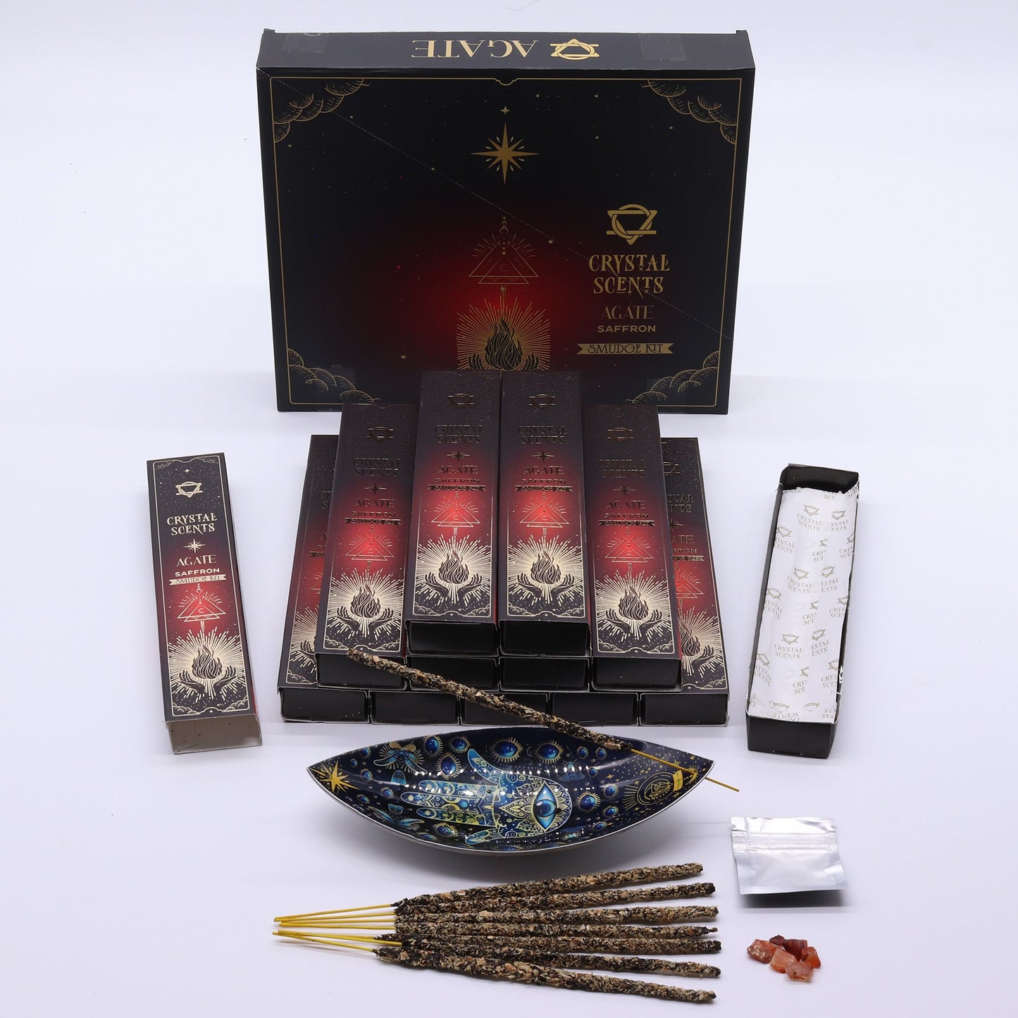 Safran Räucherstäbchen mit rotem Achat – Handgemachte Smudge Incense