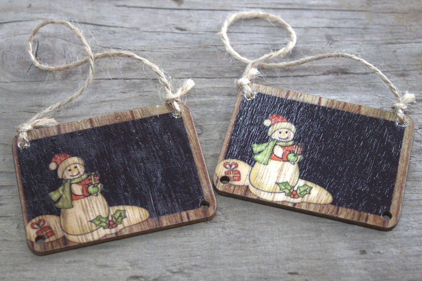 Pack of 2 Christmas Wooden Craft Decoration - Snowman