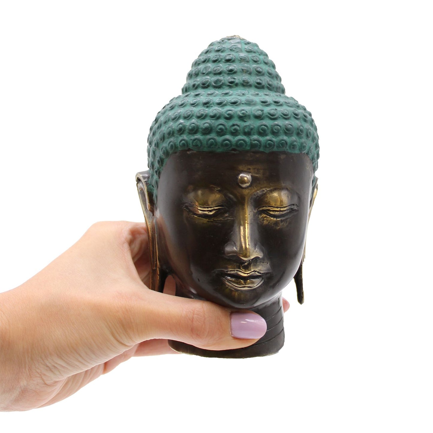 Großer Buddha-Kopf aus Messing - Antik-Patina Skulptur