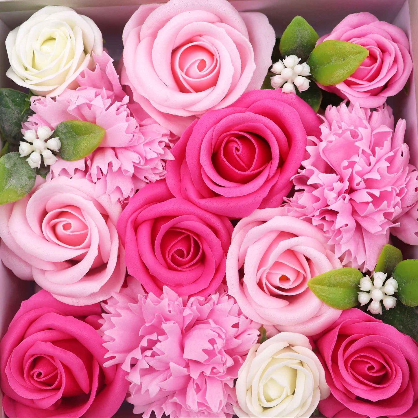 Seifenblumen Geschenkbox 'Baby-Segen' in Zartrosa – Quadratische Präsentation