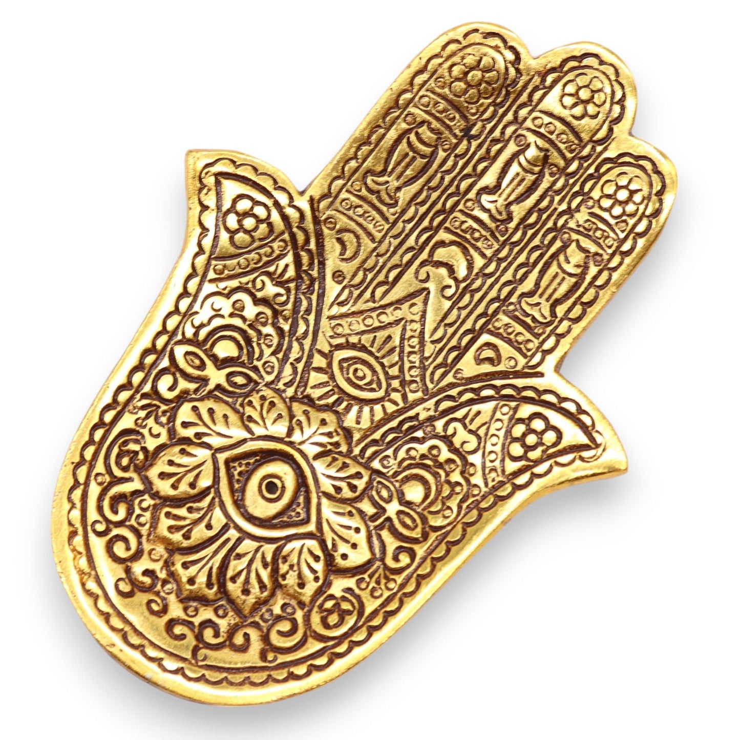Hamsa Räucherstäbchenhalter in Gold - Schutzsymbol aus poliertem Aluminium