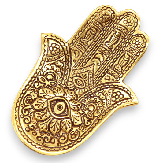 Hamsa Räucherstäbchenhalter in Gold - Schutzsymbol aus poliertem Aluminium