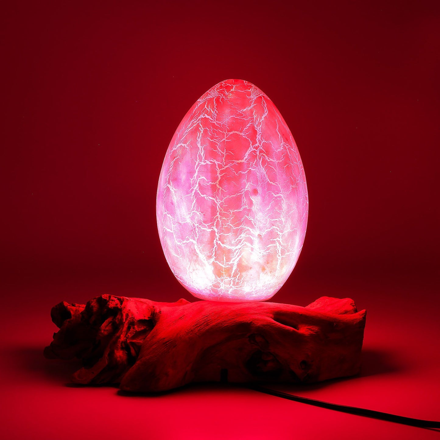 Craquelé-Ei Lampe 'Sonnenfeuer' - Handgefertigt aus Orangefarbenem Glas und Treibholz