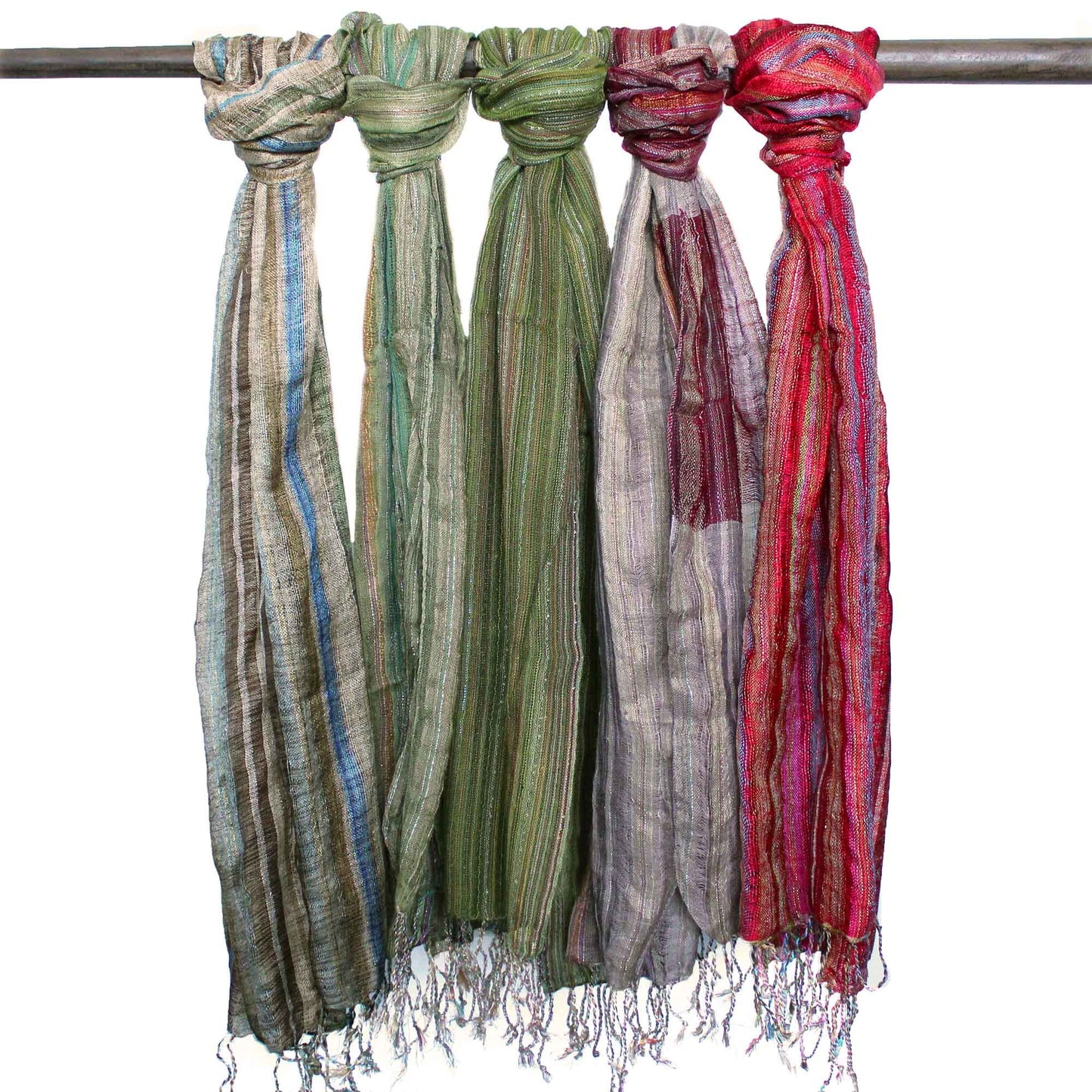 Handgewebter Boho-Schal in Naturgrün – Einzigartiges Unikat 56x183 cm