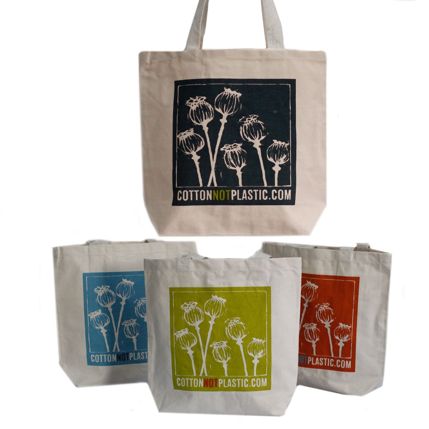 Set mit 4 Baumwolltaschen 'Mohnblüten' – Nachhaltige Design-Tragetaschen