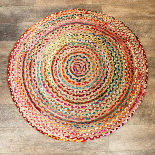 Runder Teppich aus Jute & recycelter Baumwolle, 120 cm - Naturfaser-Dekor
