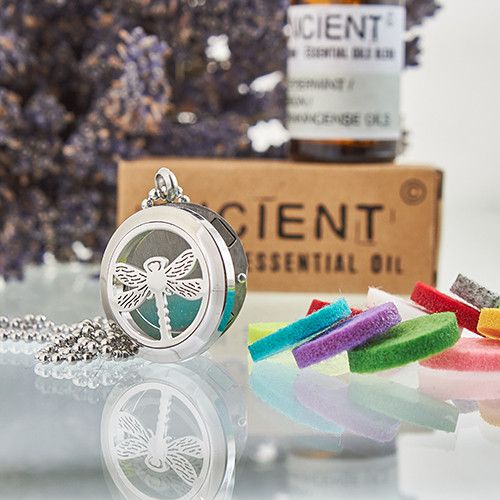 Libellen-Anhänger für Aromatherapie – 25 mm Edelstahl mit 10 Filzpads