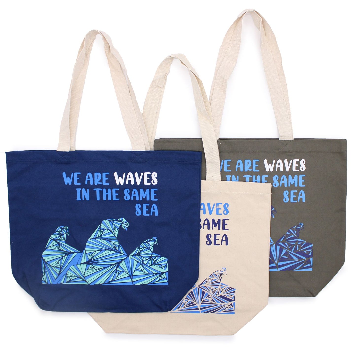 Baumwolltasche 'We are Waves' in Grau – Ihr nachhaltiger Alltagsbegleiter
