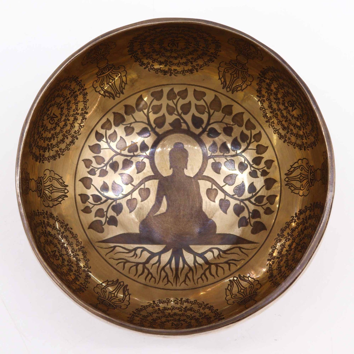 Meditationsschale 'Bodhi-Baum' 16 cm - Handgravur aus Fünfmetall