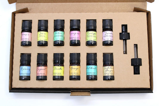 Geschenkbox mit 12 naturreinen Aromaölen – Ätherisches Öl-Set für Aromatherapie