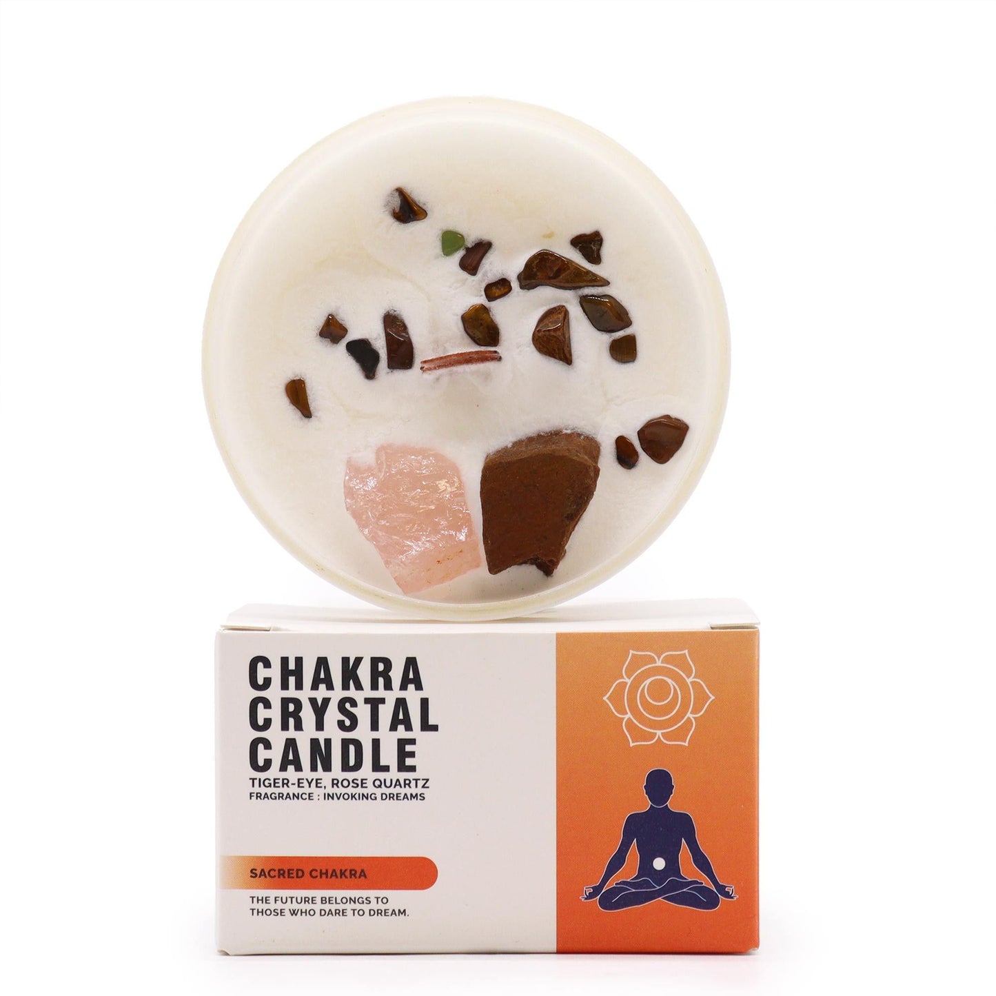 Chakra-Kerze Sakralchakra mit Tigerauge & Rosenquarz – Für Sinnlichkeit & Kreativität
