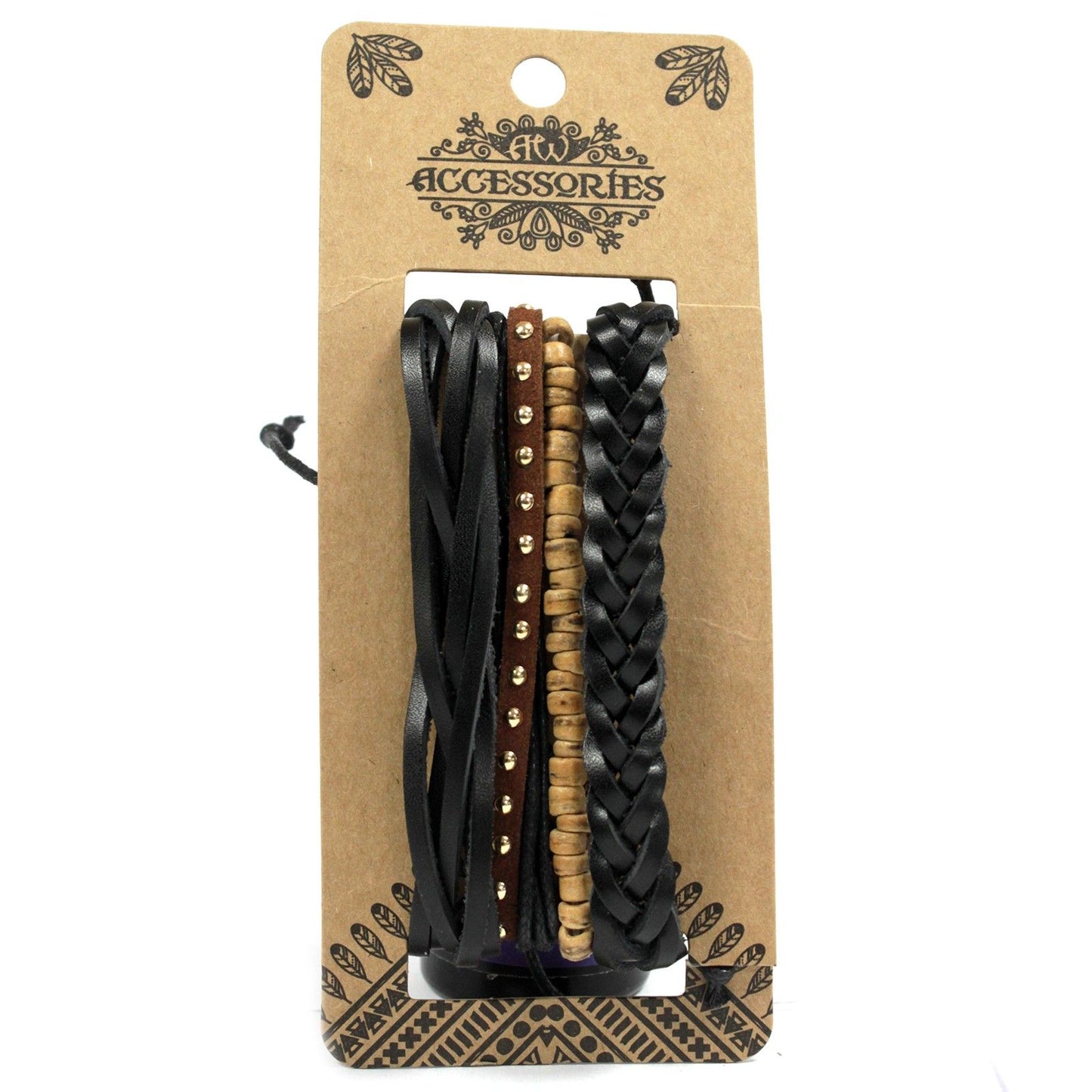 Herren Armband Set Black & Macho – 4-teilig aus Leder & Metall