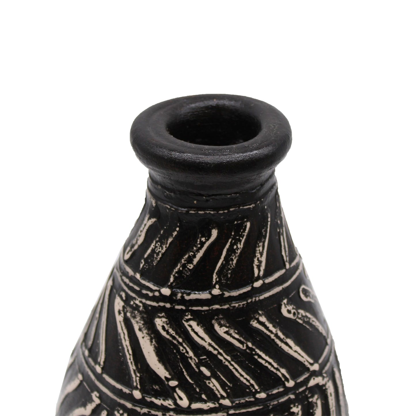 Keramikvase in Taper-Form - Handbemaltes Kunstwerk aus Lombok in Schokolade