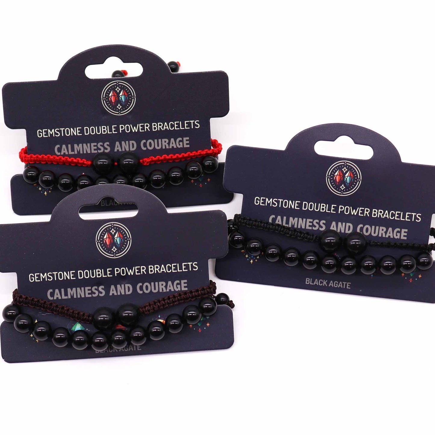Doppelkraft-Armbandset mit schwarzem Achat – 2-teiliges Edelstein-Set