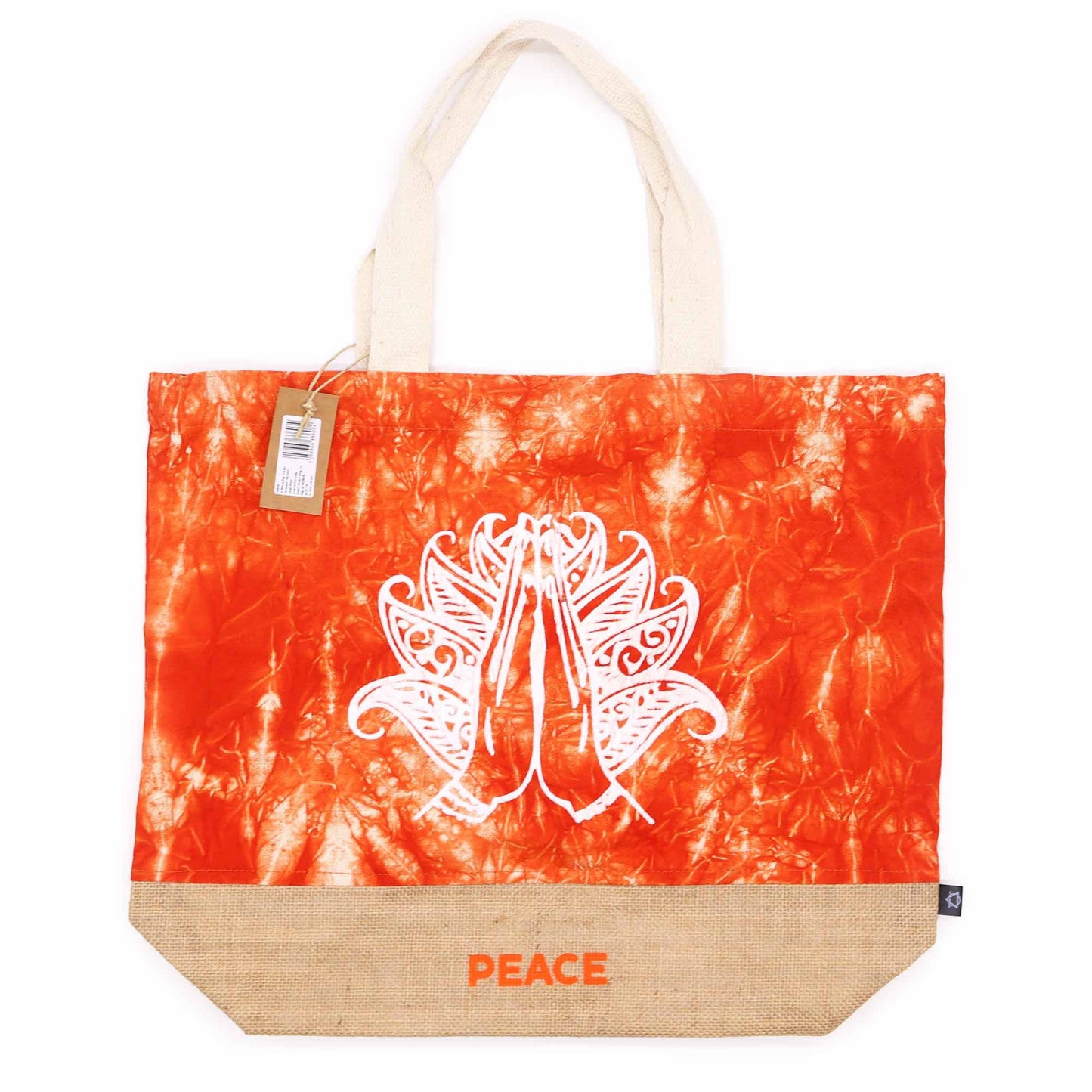 Naturstofftasche 'Namaste Hand' in warmem Orange - Stonewash