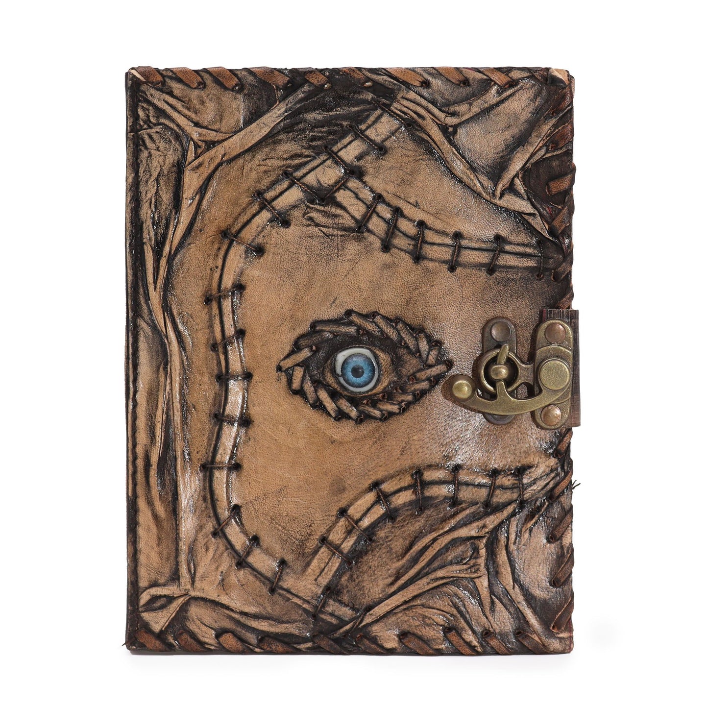 Ledernotizbuch mit Böse-Auge-Motiv | Handgefertigt | 160 Seiten