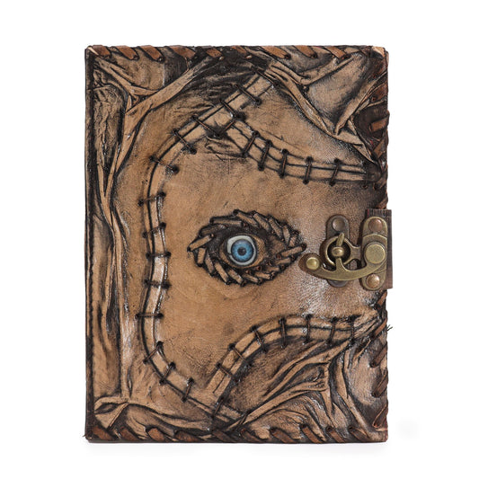 Ledernotizbuch mit Böse-Auge-Motiv | Handgefertigt | 160 Seiten